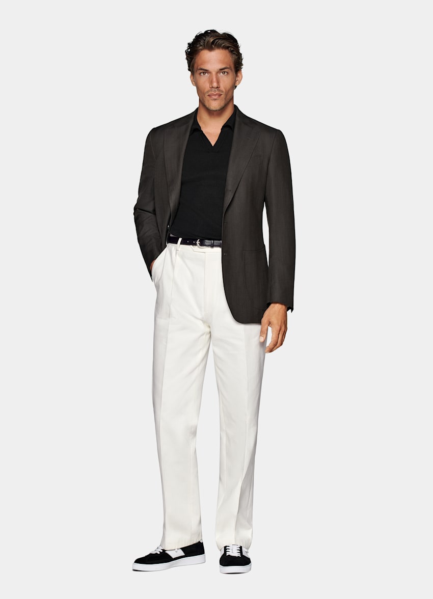 Dark Brown Herringbone Tailored Fit Havana Blazer