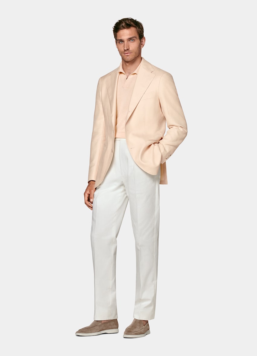 Light Pink Herringbone Relaxed Fit Roma Blazer
