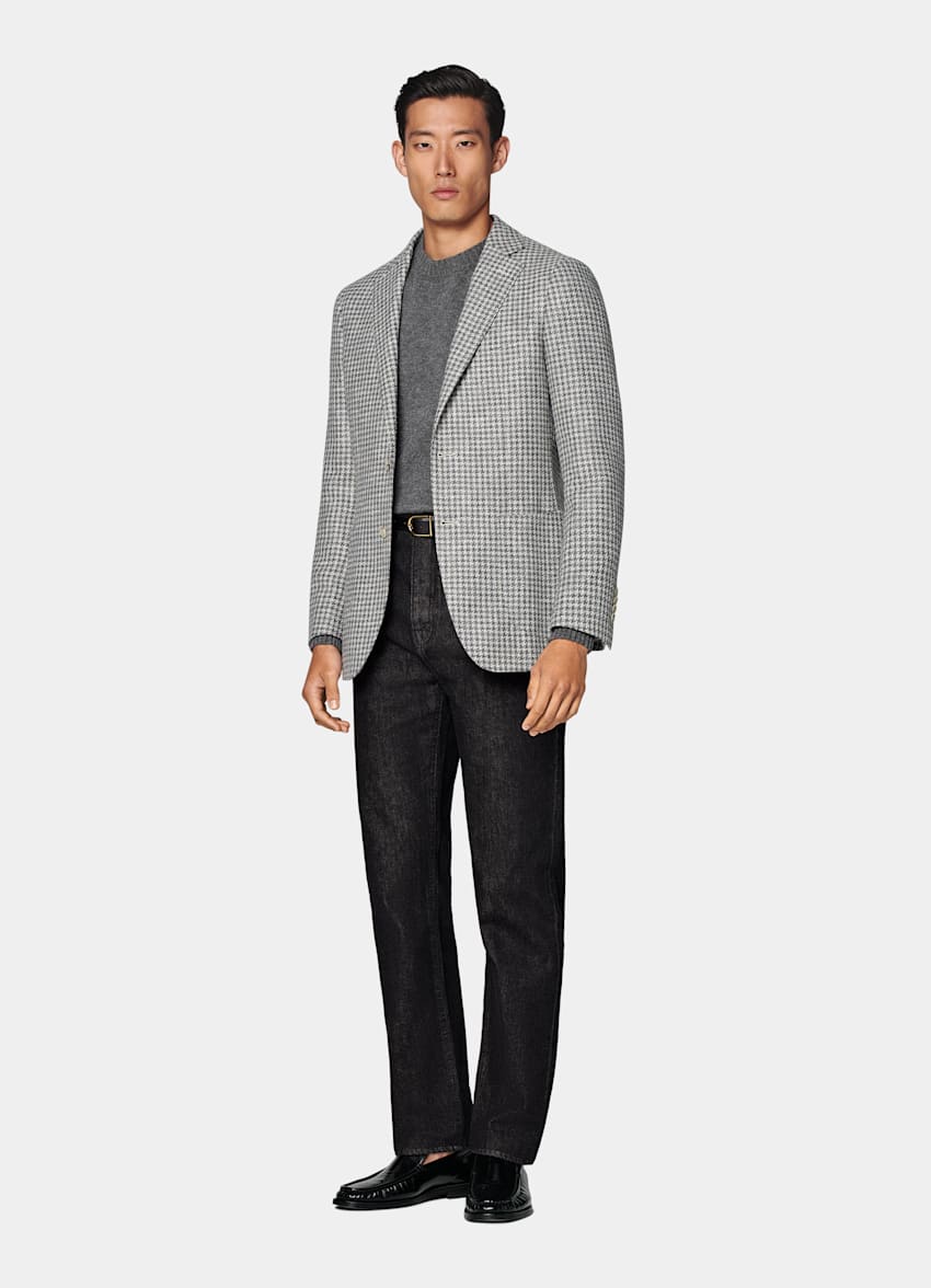 Mid Grey Houndstooth Tailored Fit Havana Blazer