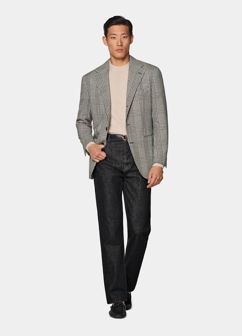 Black Checked Relaxed Fit Roma Blazer
