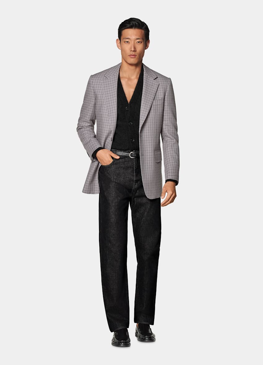 Taupe Checked Tailored Fit Milano Blazer