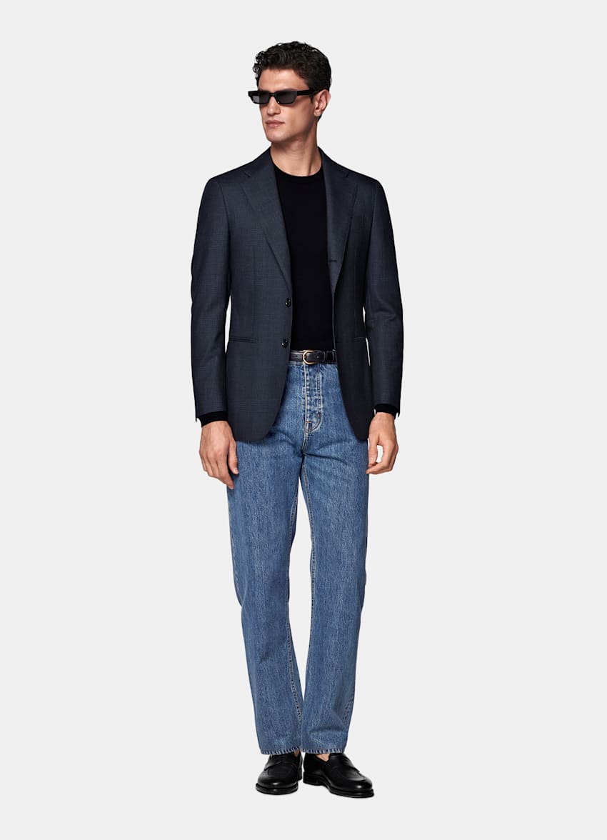 Navy Checked Tailored Fit Havana Blazer