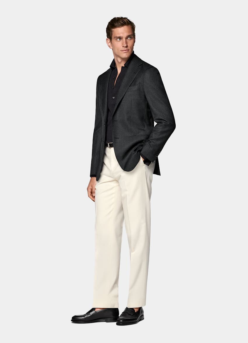 Dark Grey Checked Tailored Fit Havana Blazer