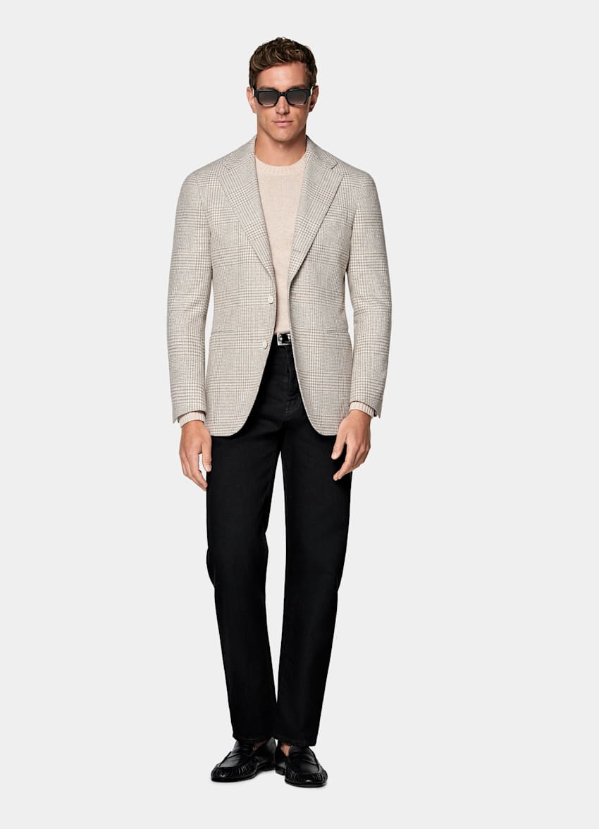 Sand Checked Relaxed Fit Roma Blazer