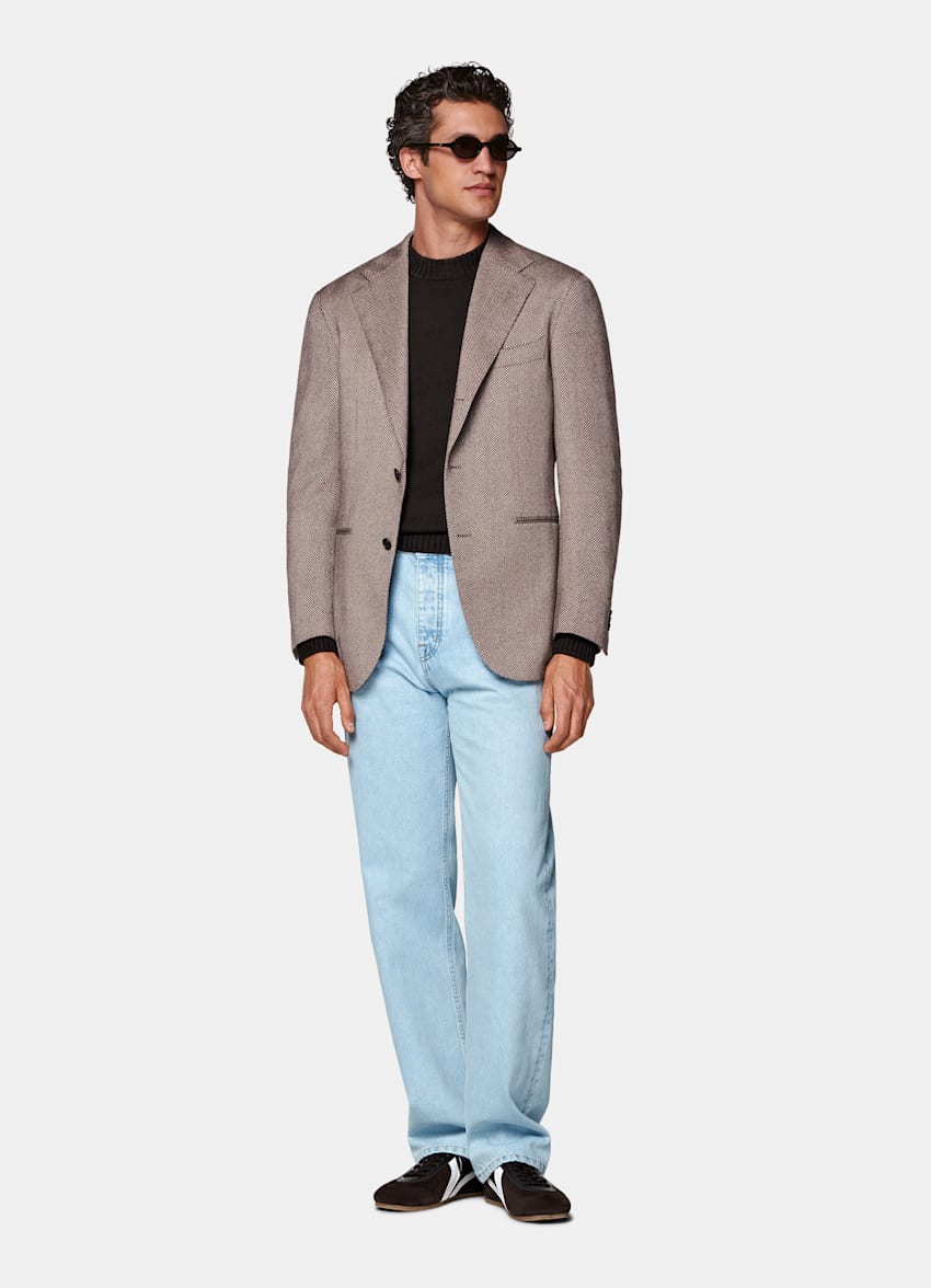 Pink Herringbone Relaxed Fit Roma Blazer