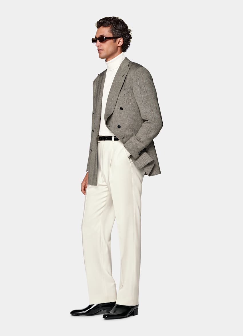 Brown Herringbone Tailored Fit Milano Blazer