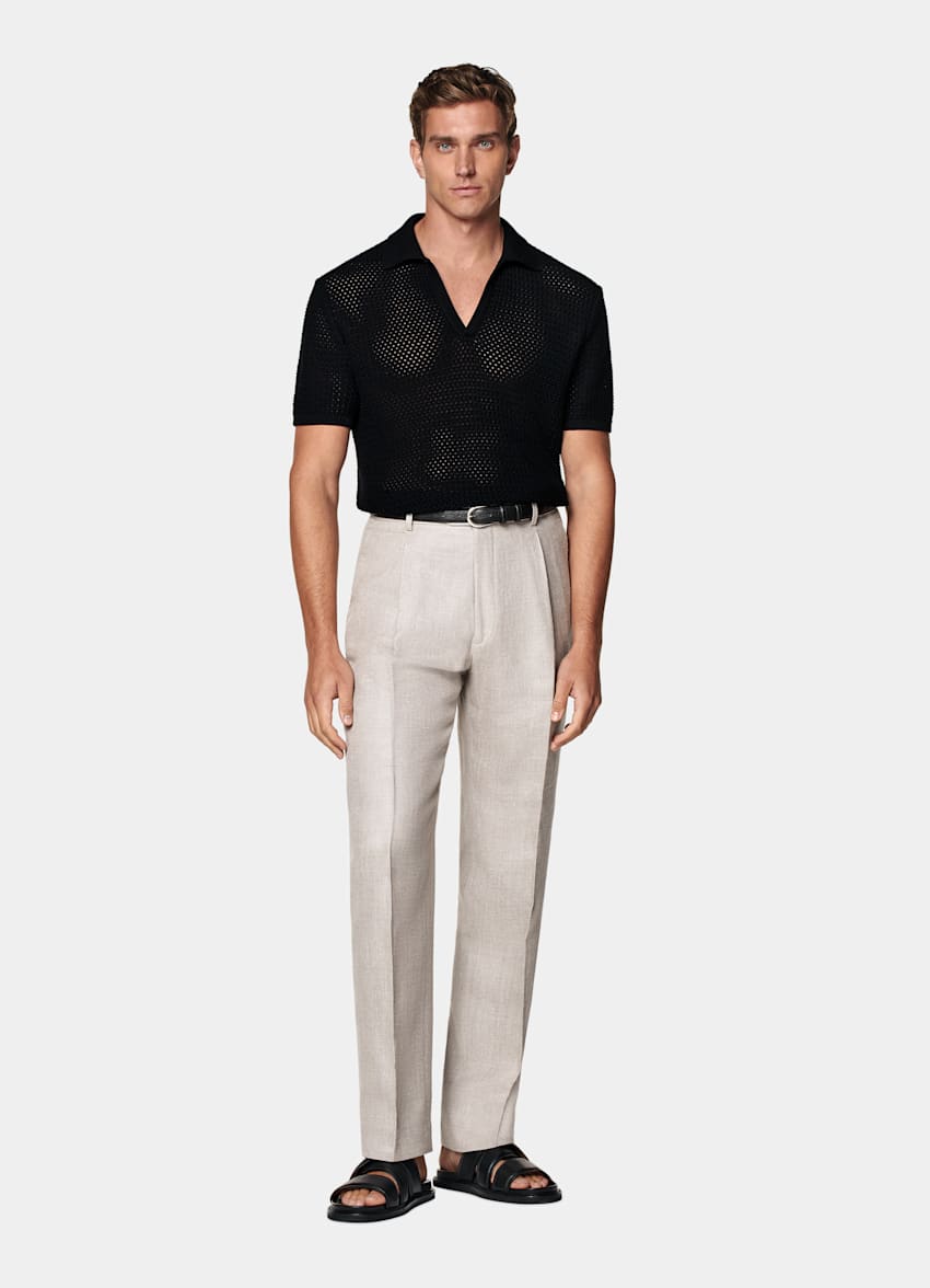 Black Crochet Buttonless Polo