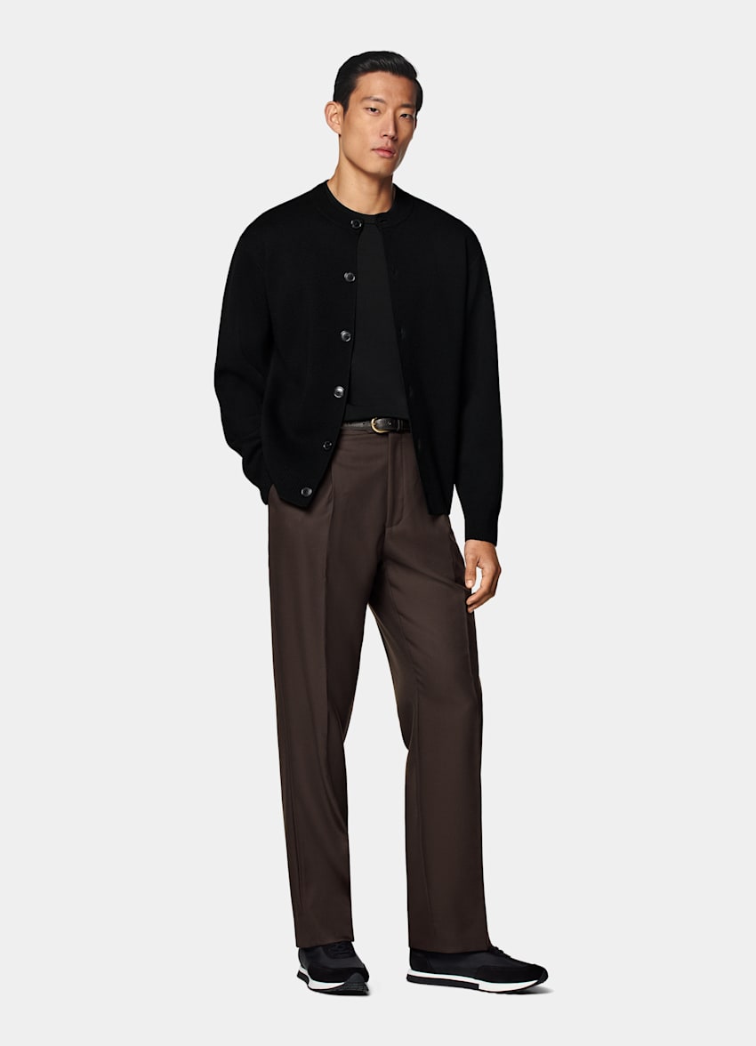 Cárdigan negro cuello redondo merino