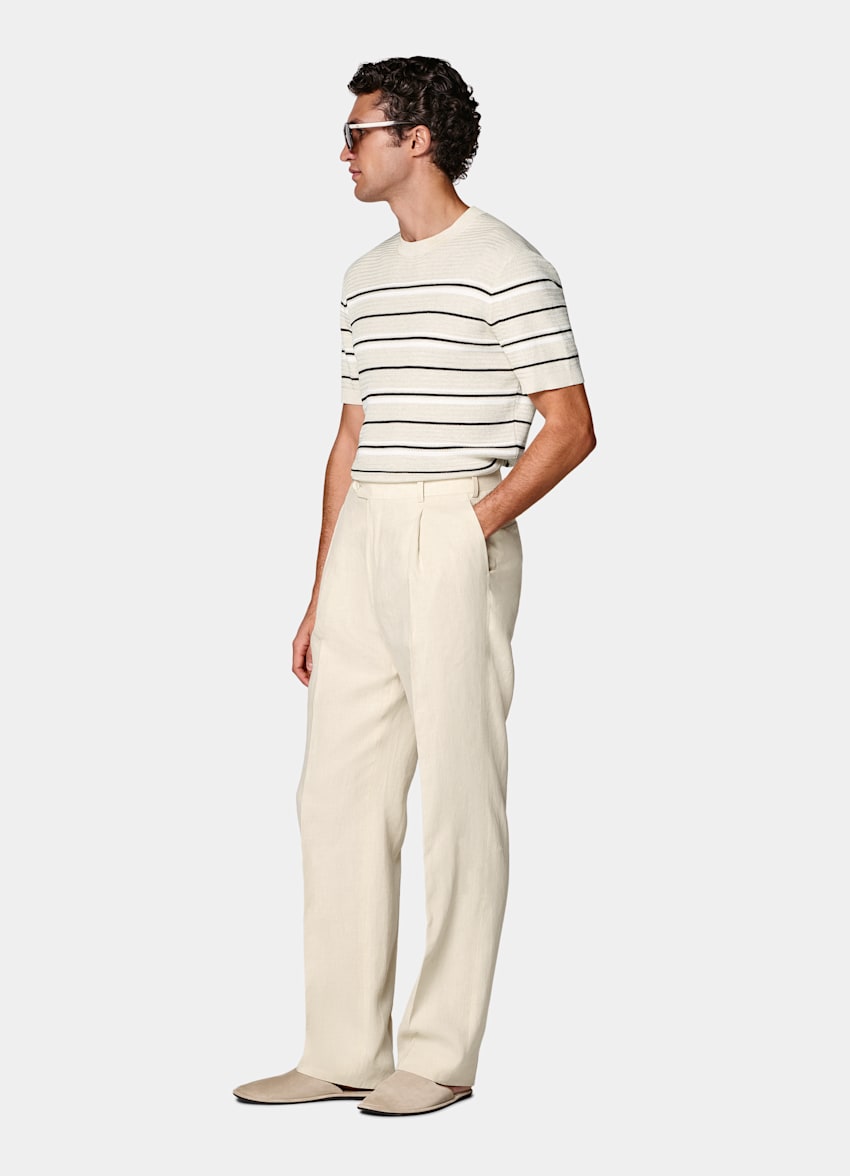 Sand Striped Jacquard Short Sleeve Crewneck