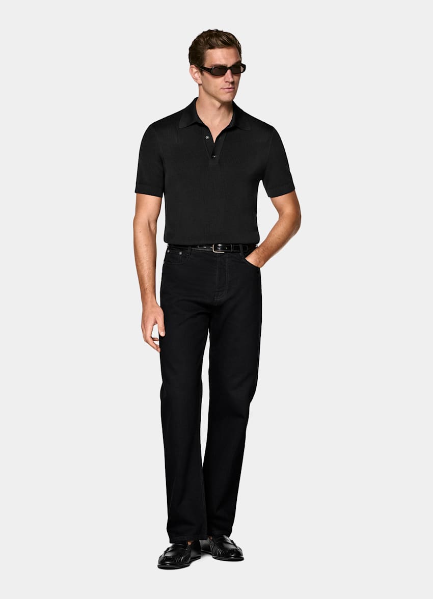 Black Ribbed Polo