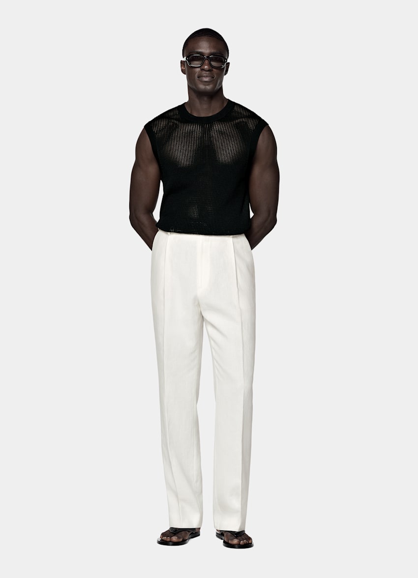 Black Crochet Sleeveless Crewneck