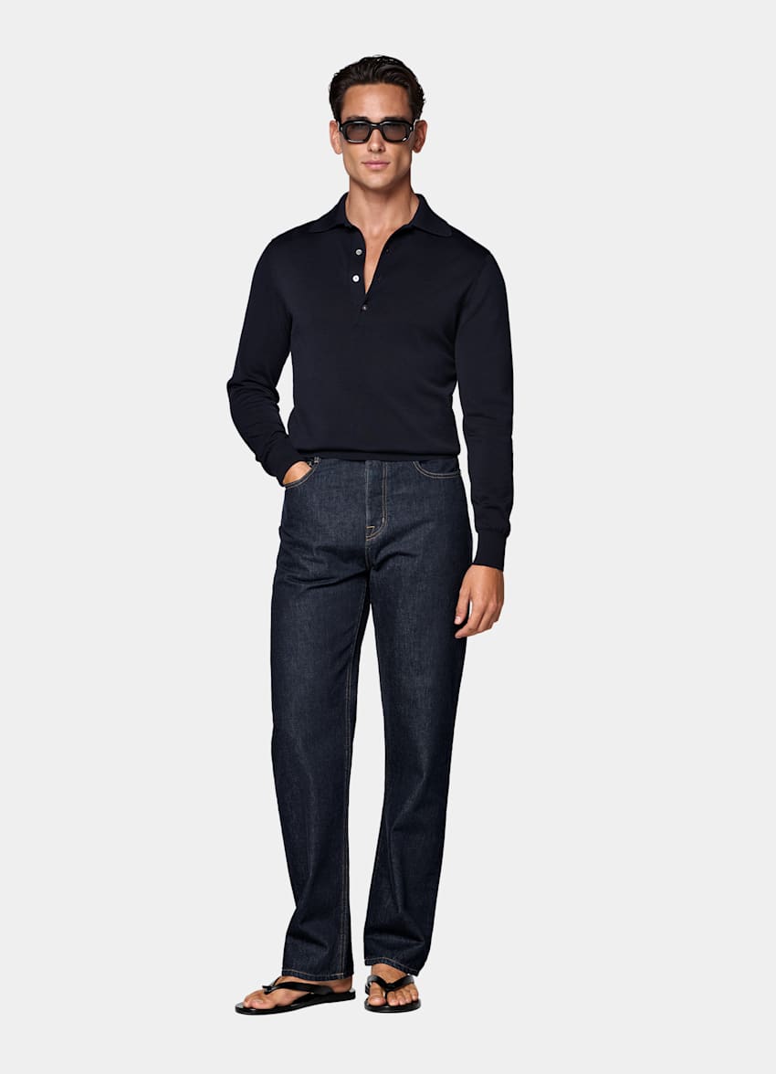 Polo de manga larga azul marino