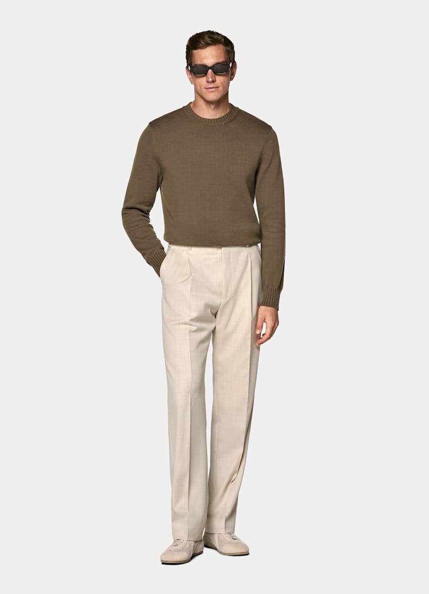 Donkergroene Trui Met Ronde Hals