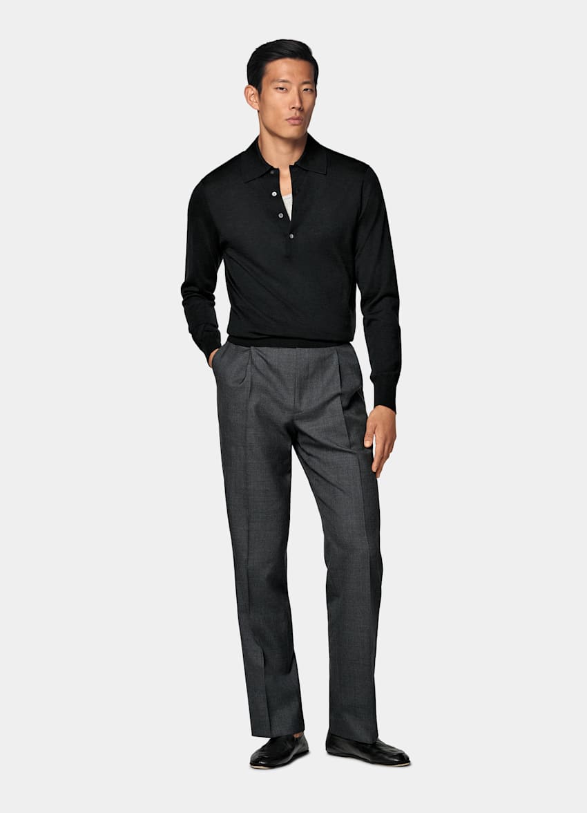 Black Long Sleeve Polo