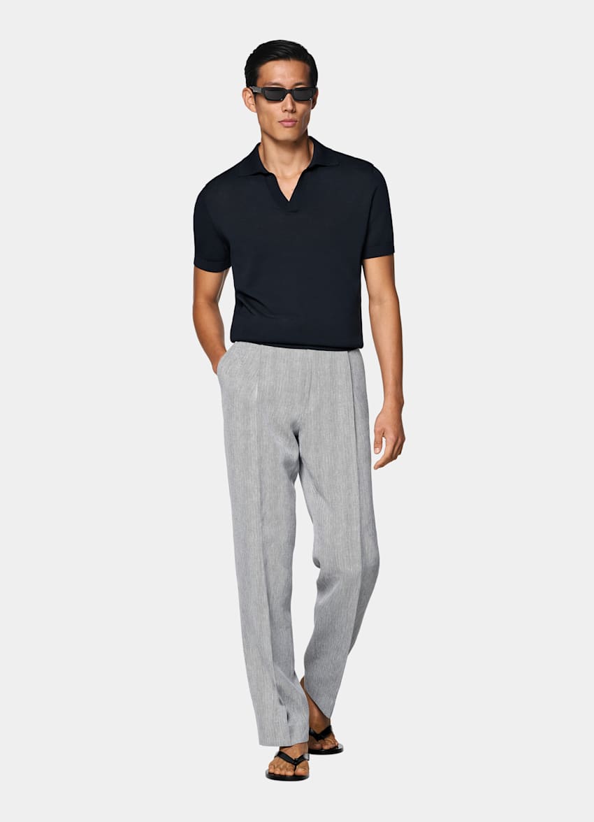 Navy Buttonless Polo