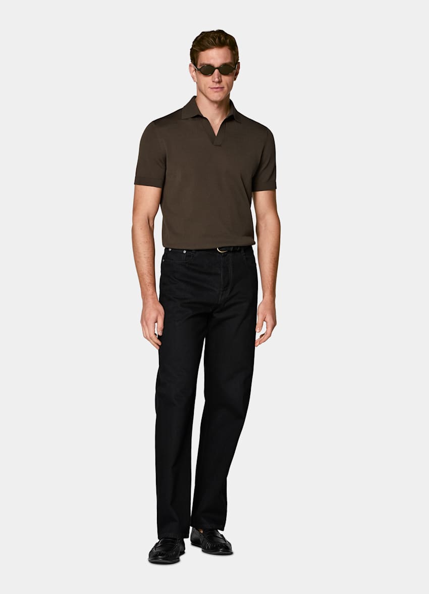 Dark Brown Buttonless Polo
