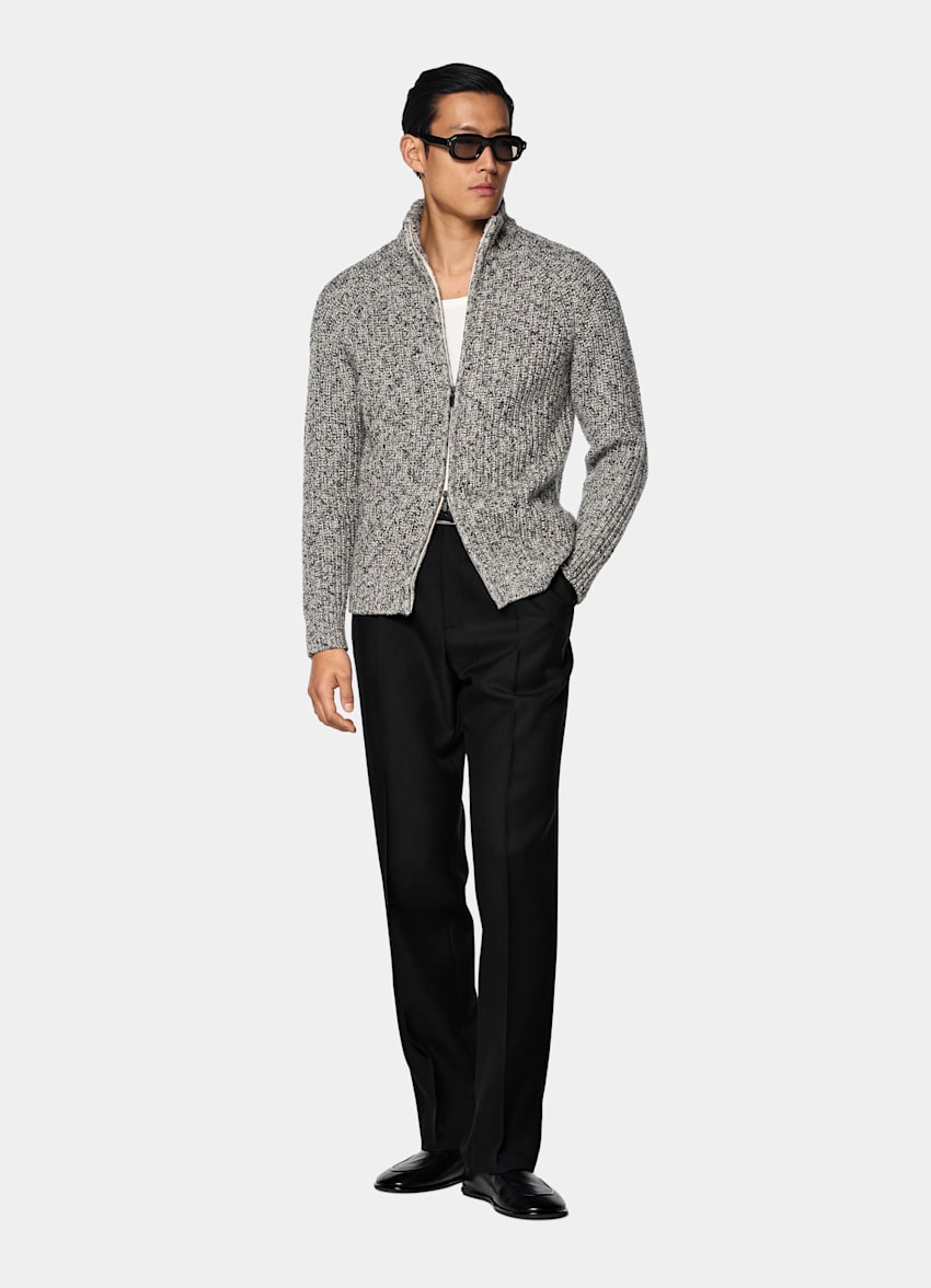 Light Brown Ribbed Moulin&eacute; Zip Cardigan