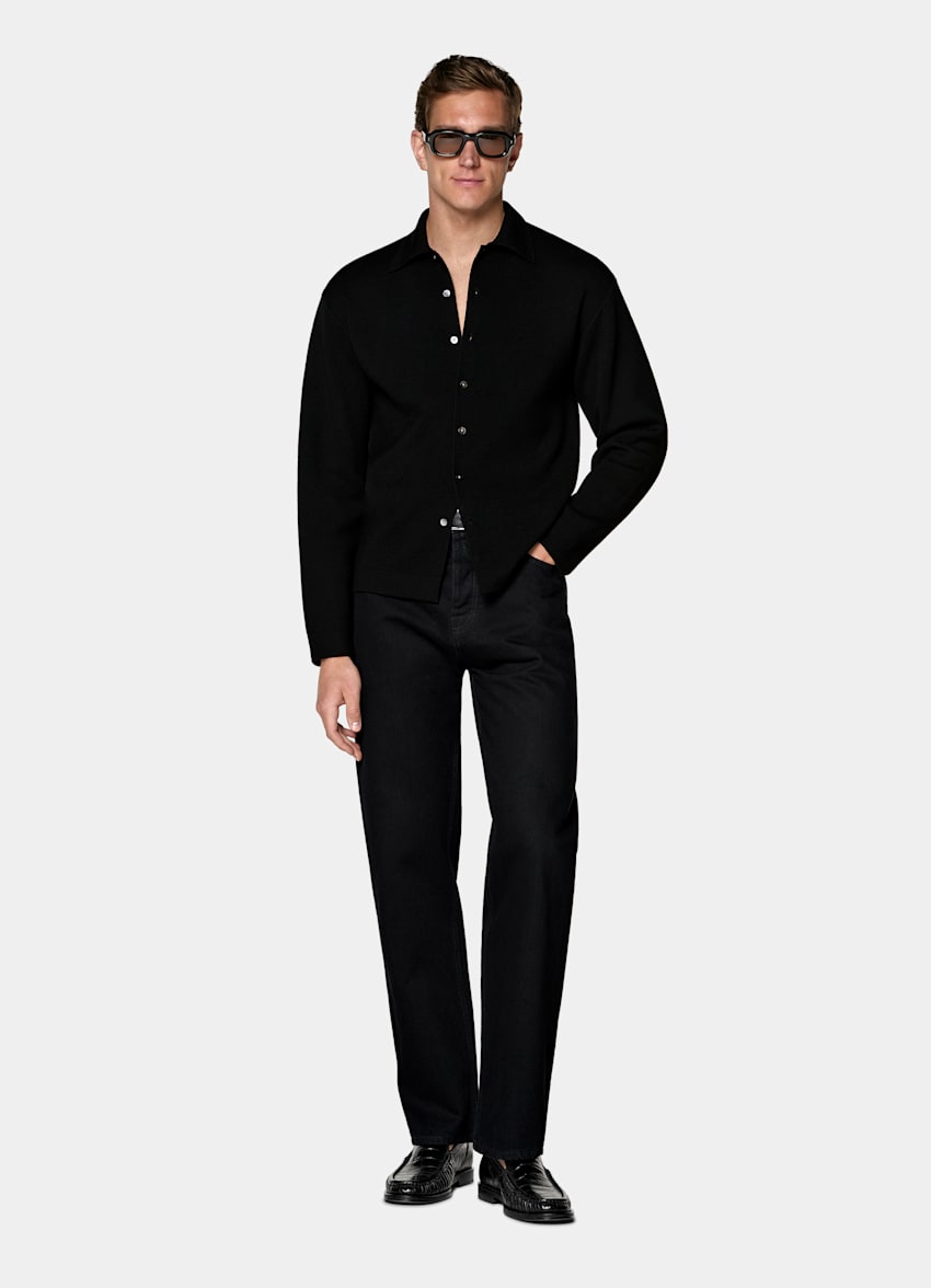 Black Long Sleeve Polo Cardigan
