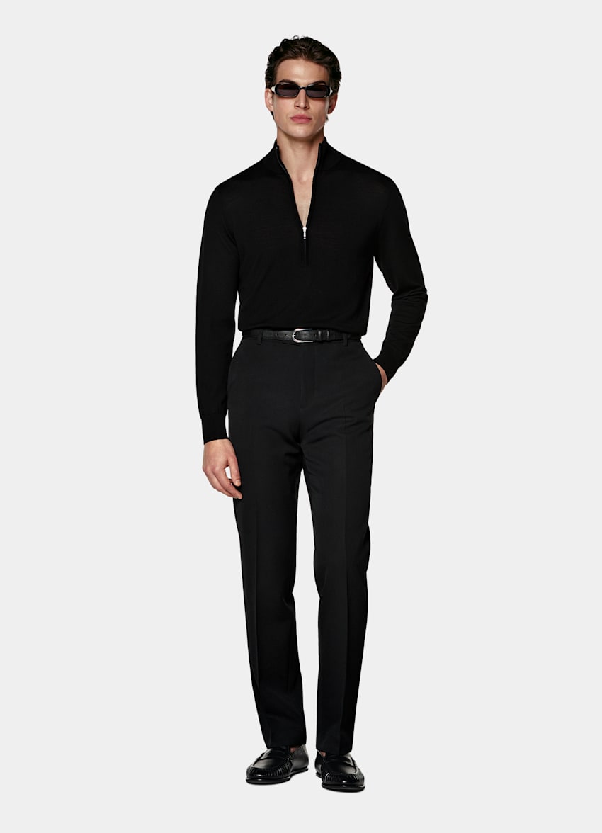 Black Merino Half Zip