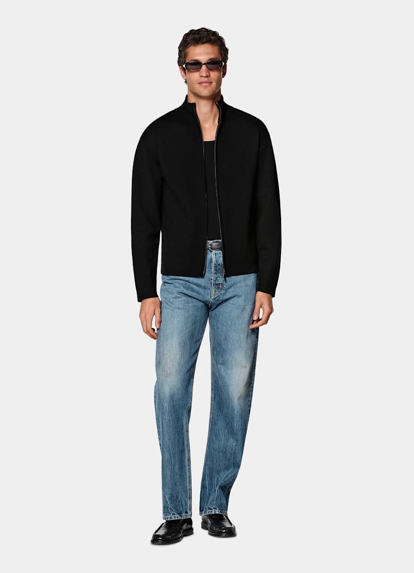 Black Merino Zip Cardigan