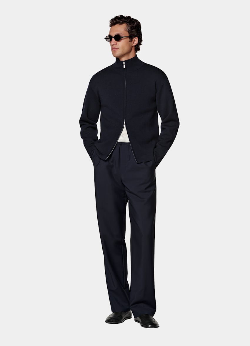 Navy Merino Zip Cardigan