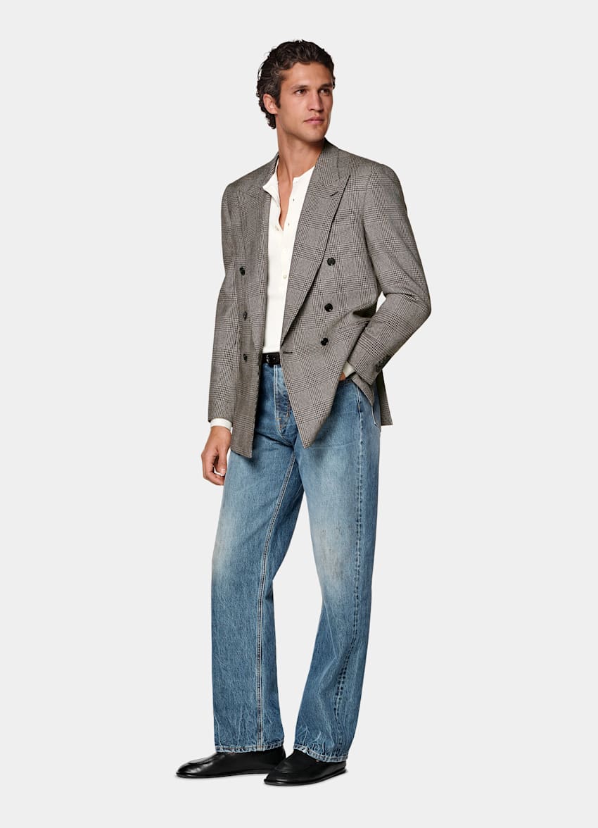 Sweter henley prążkowany w odcieniu bieli