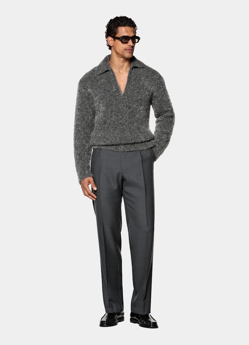 Dark Grey Long Sleeve Buttonless Polo