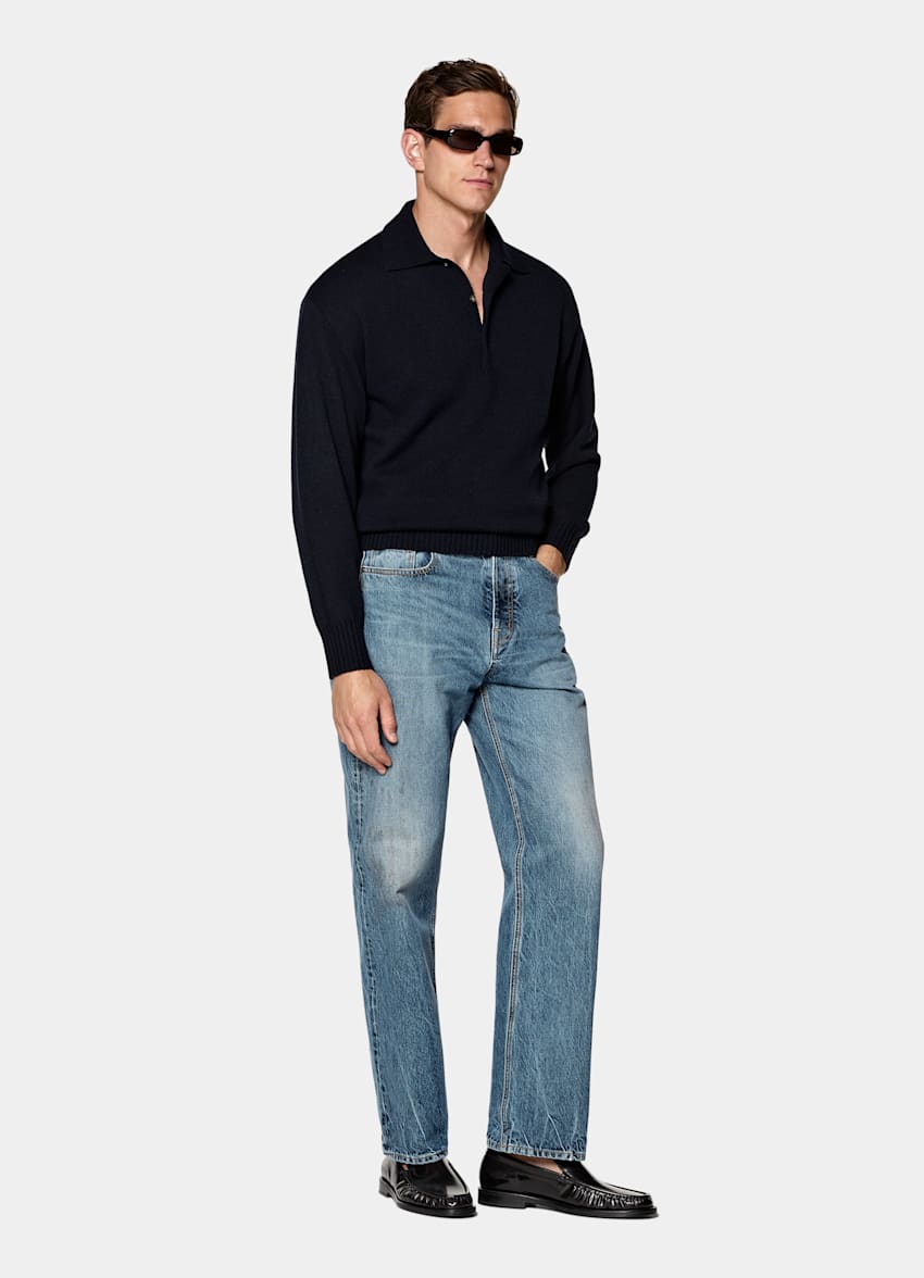 Polo Langarm navy