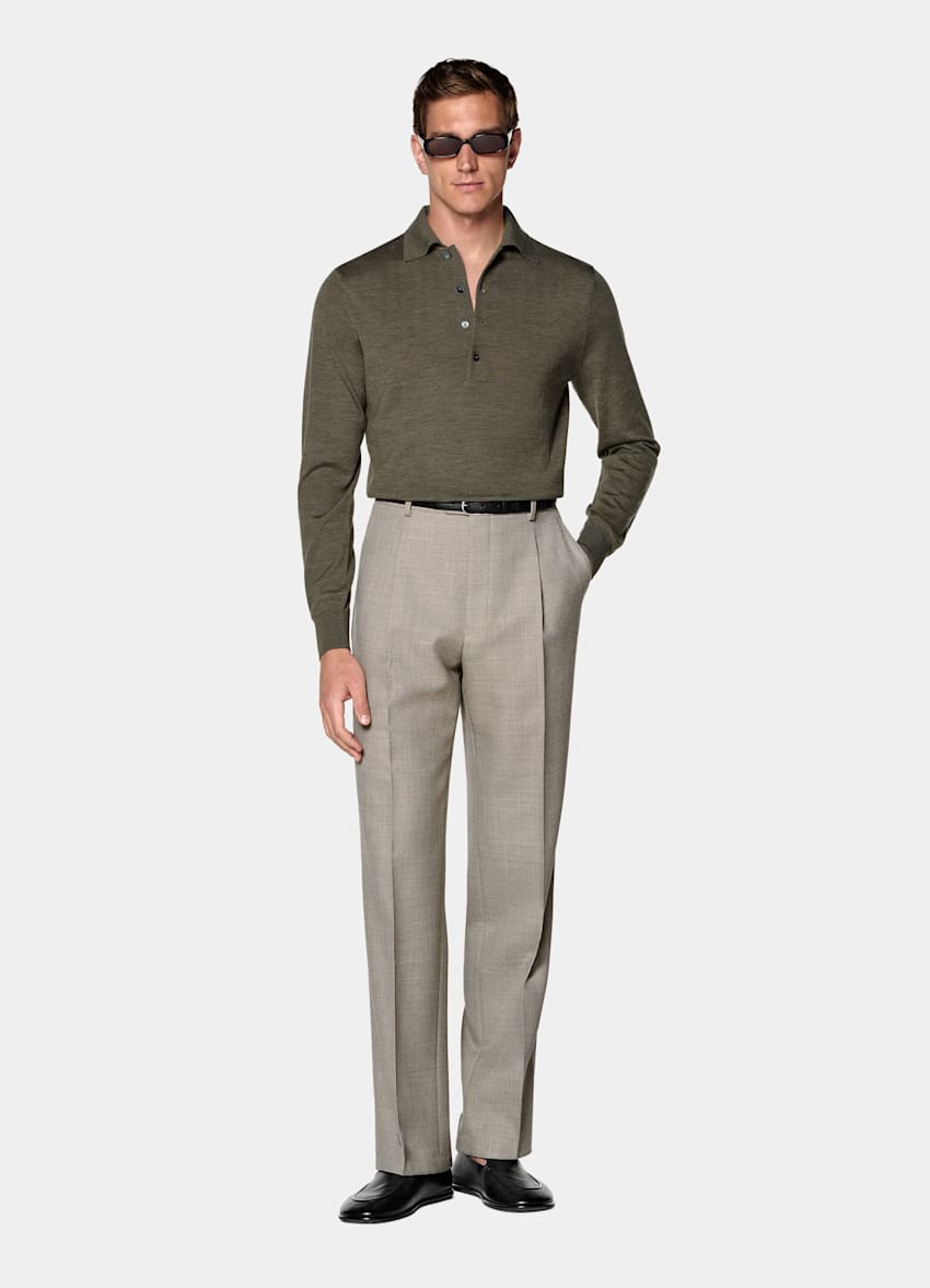 Mid Green Merino Long Sleeve Polo