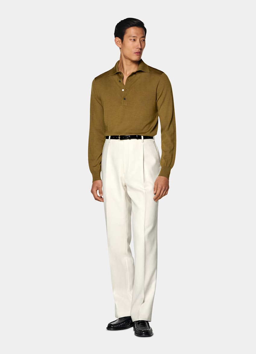 Mid Yellow Merino Long Sleeve Polo