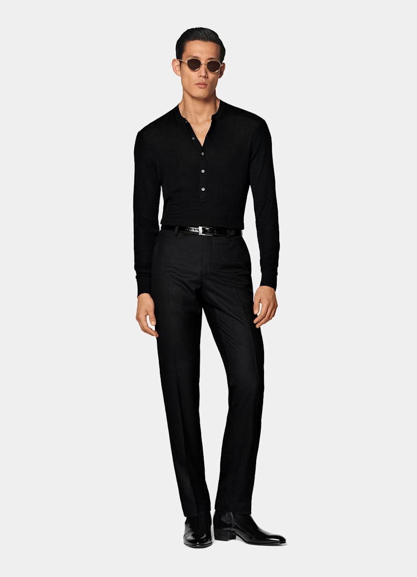 Black Ribbed Henley