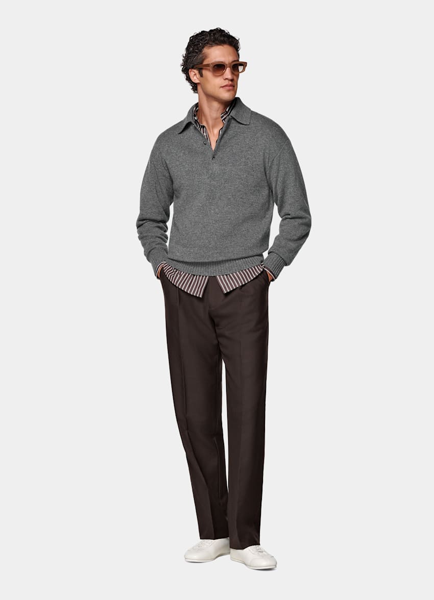 Mid Grey Long Sleeve Polo