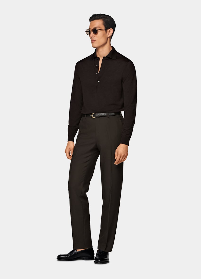 Dark Brown Long Sleeve Polo