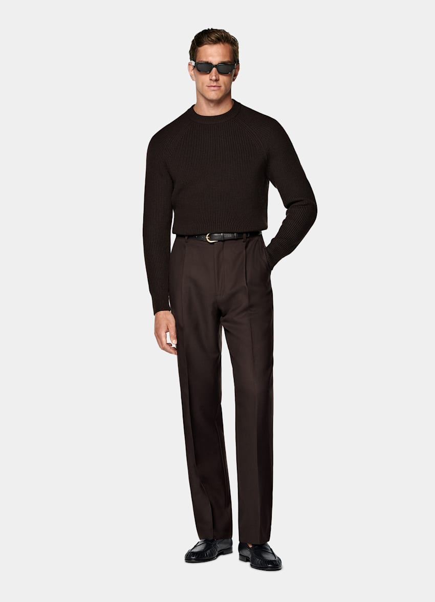 Dark Brown Ribbed Crewneck
