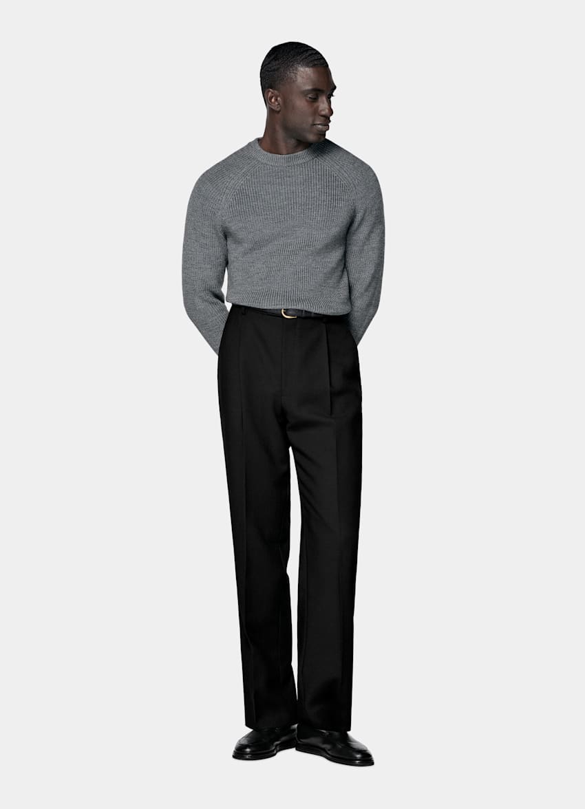 Mid Grey Ribbed Crewneck