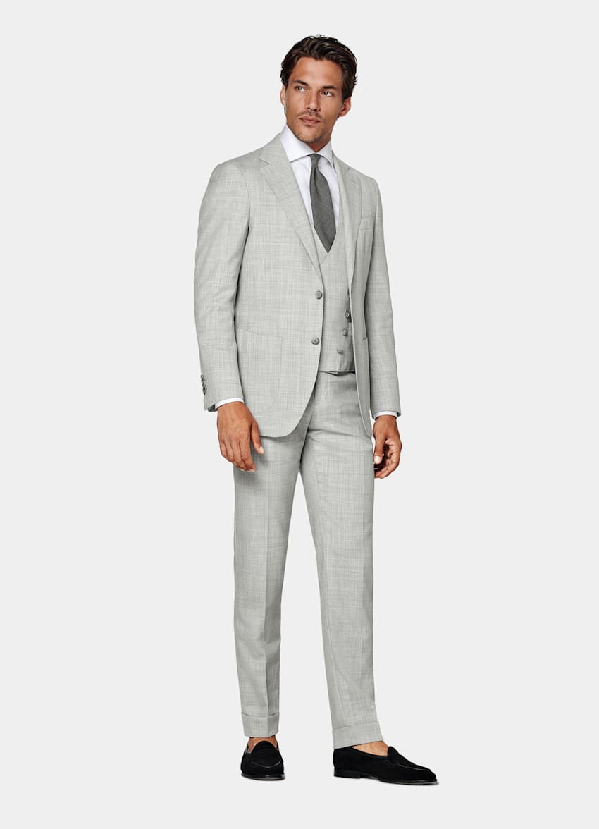 Light Grey Three-Piece Tailored Fit Havana Suit
