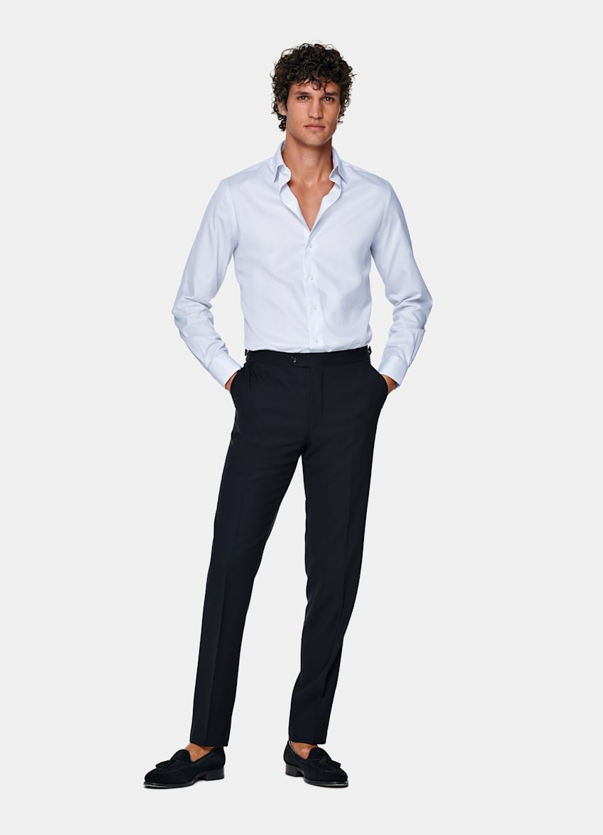 Camisa de sarga blanca a rayas corte Slim