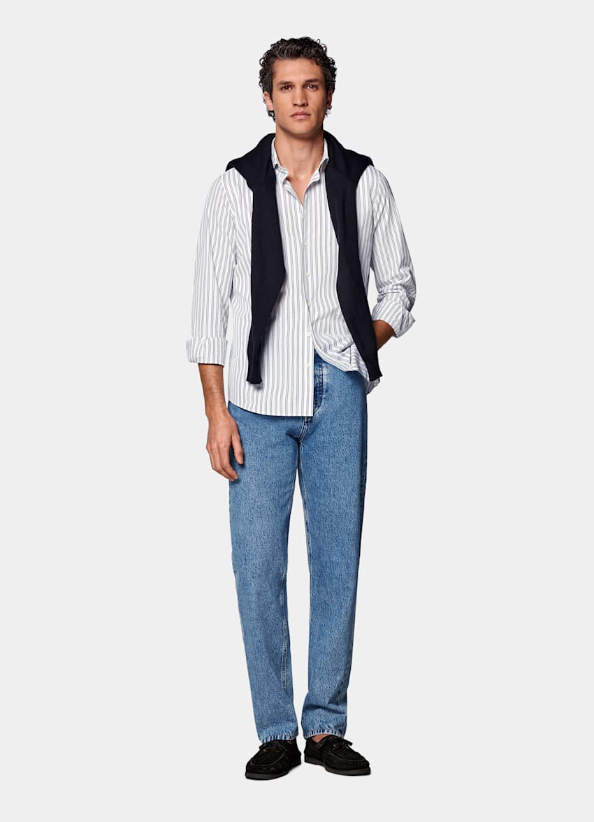 Navy Striped Slim Fit Shirt
