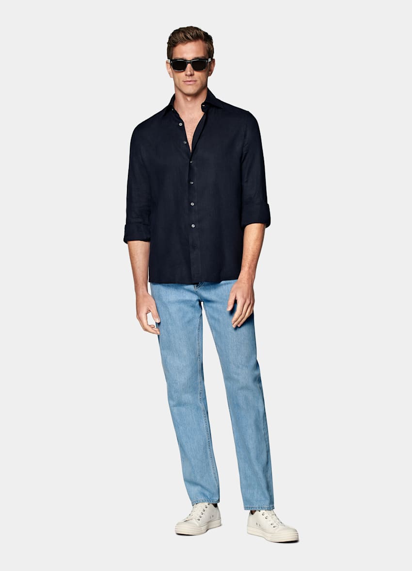 Navy Linen Shirt