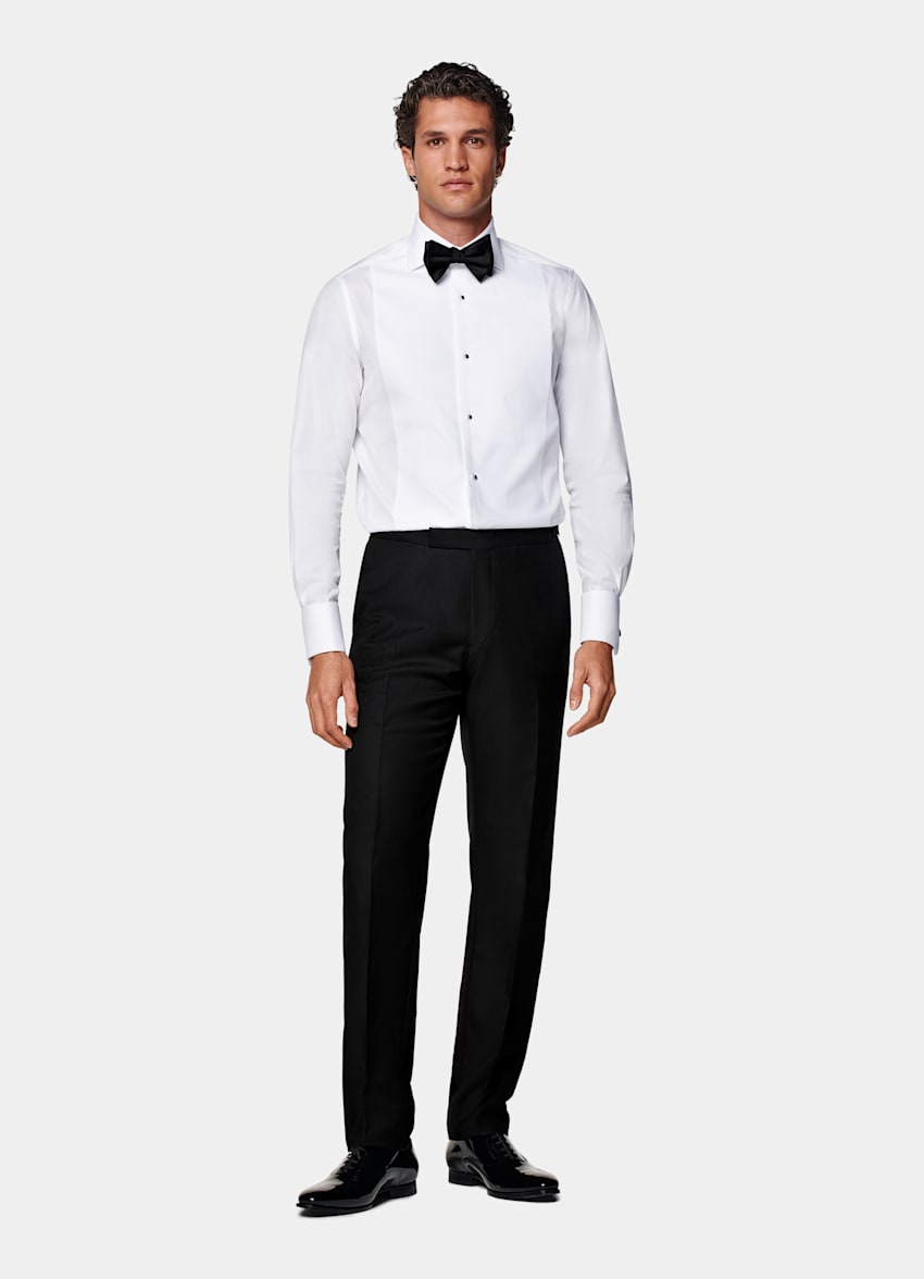 White Piqué Tailored Fit Tuxedo Shirt