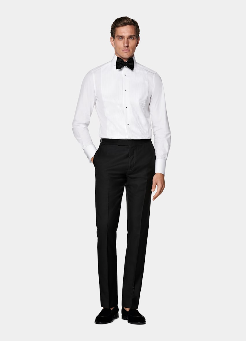 White Plisse Tailored Fit Tuxedo Shirt