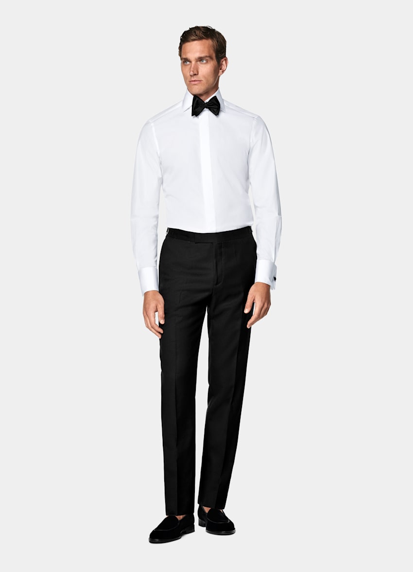 White Twill Tailored Fit Tuxedo Shirt