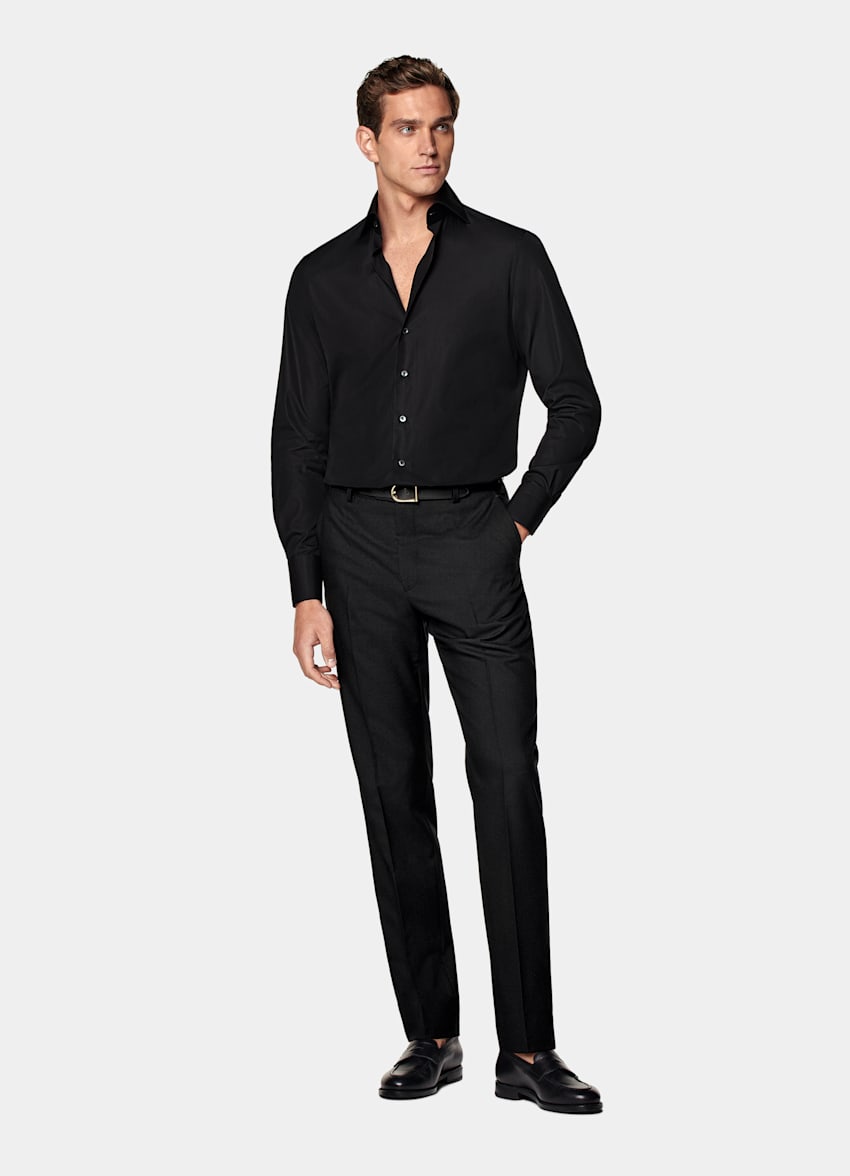 Black Poplin Tailored Fit Shirt