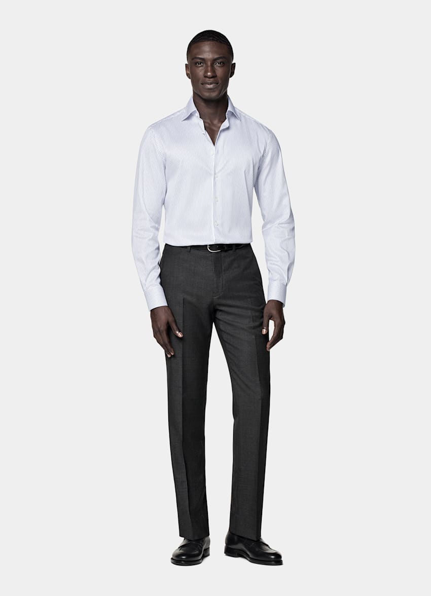 Navy Striped Twill Tailored Fit Shirt