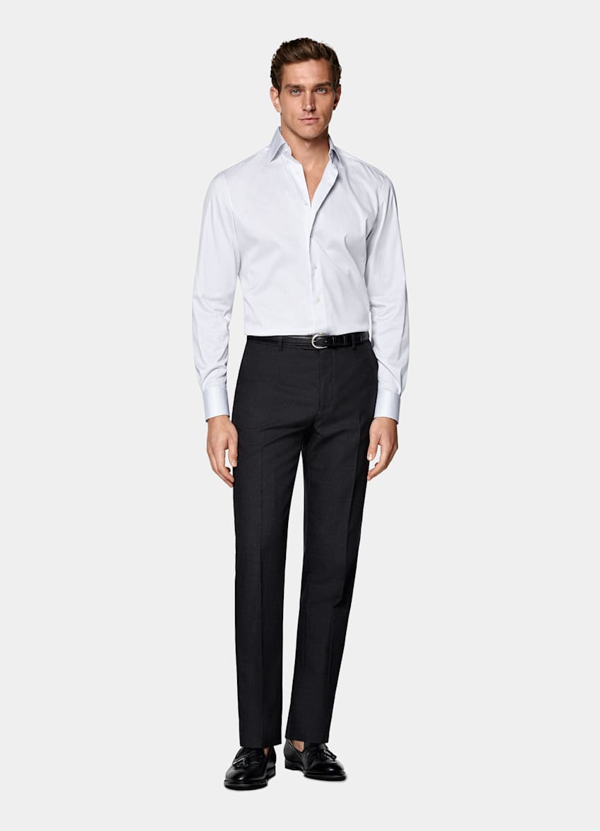 White Striped Twill Tailored Fit Shirt