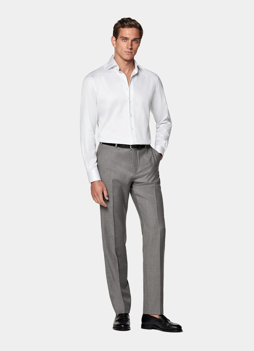 Grey Striped Twill Tailored Fit Shirt