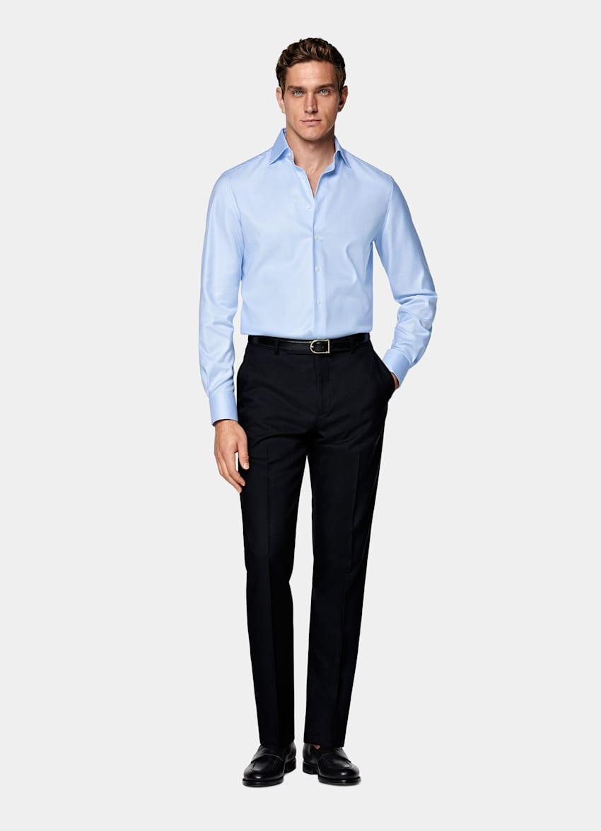 Light Blue Houndstooth Houndstooth Tailored Fit Shirt