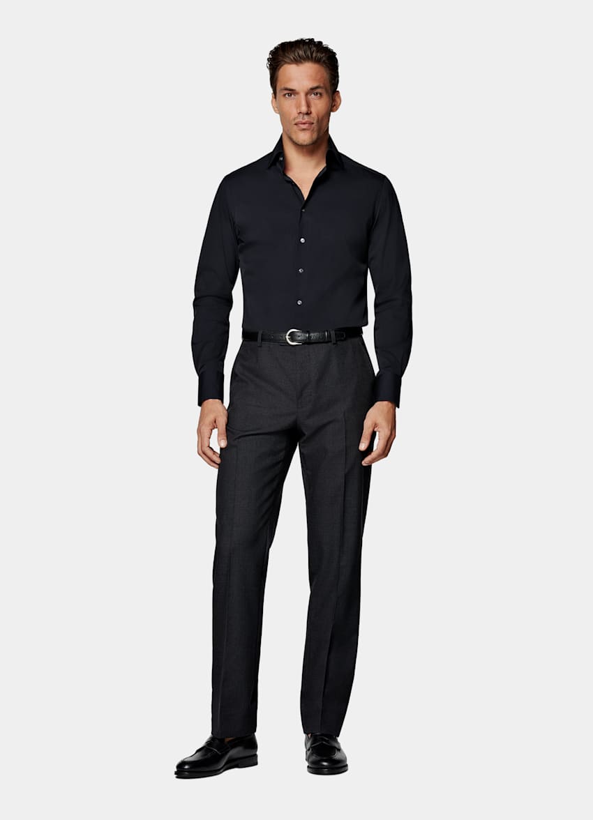 Camisa azul marino popelina corte Tailored