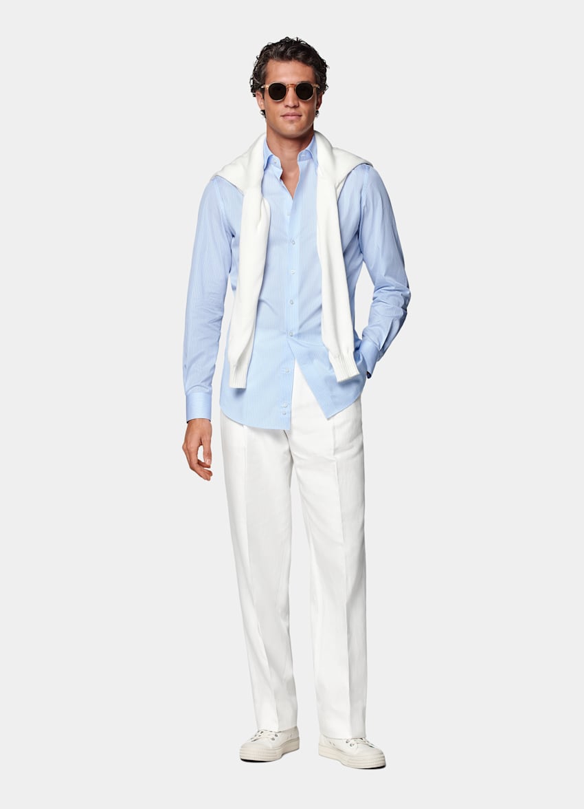 Blue Striped Poplin Tailored Fit Shirt