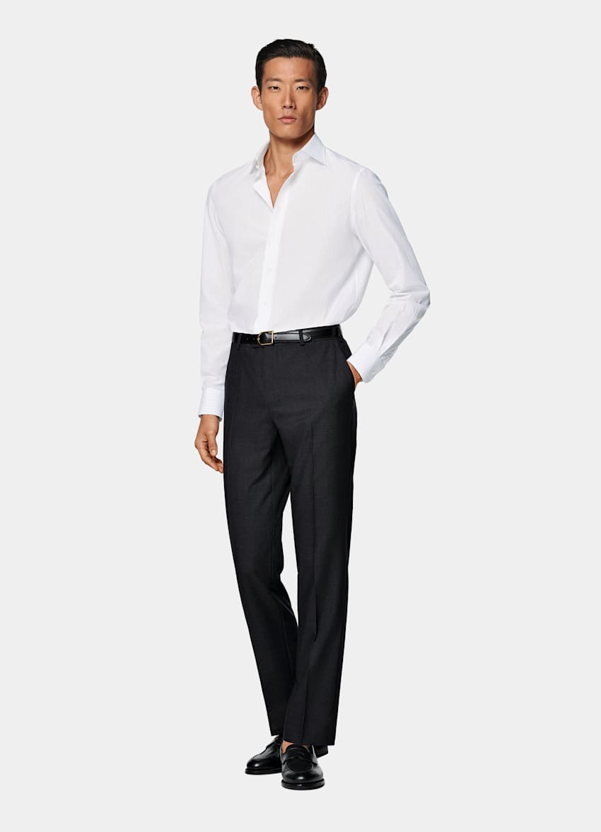 Light Grey Striped Poplin Tailored Fit Shirt